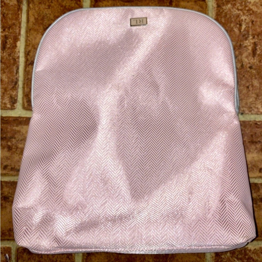 RL Pink Fold-Over Makeup Cosmetic Bag with Silver Trim - Picture 2 of 5